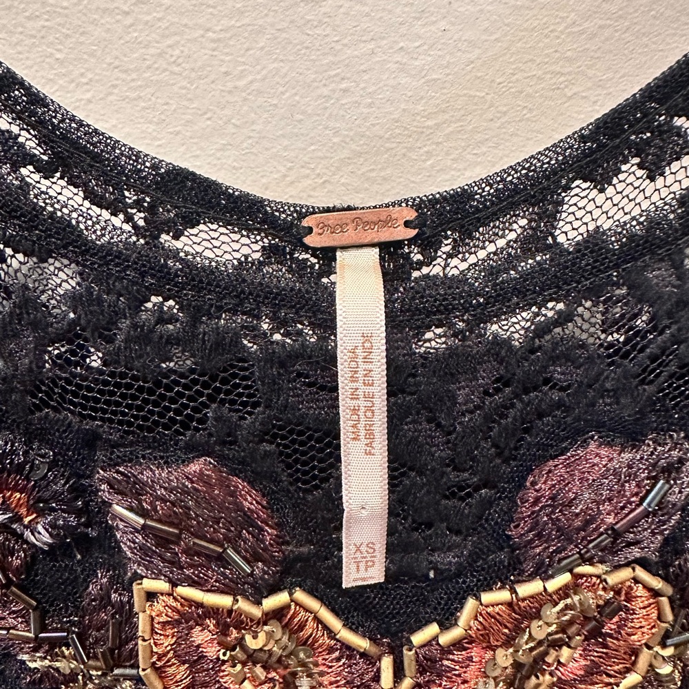 Free People • Black Bodycon Dress with Beading and Lace detailing Sz XS - Picture 5 of 5
